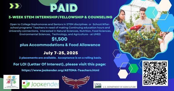 PAID 3-week STEM Internship/Fellowship & Counseling